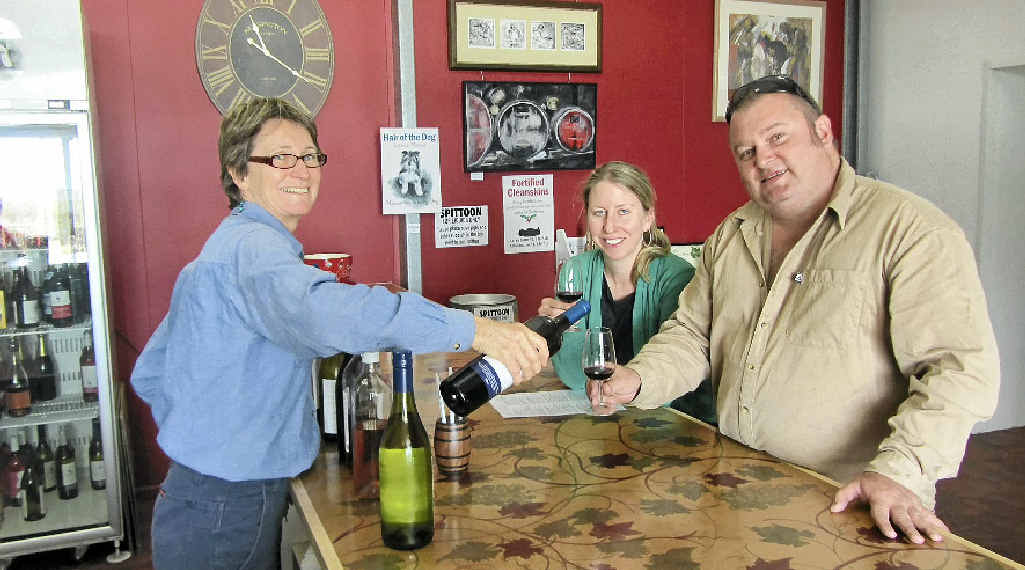 Winemaker Louise Samuel, of Lucas Estate, explains the virtues of her wines to Sunshine Coast visitors Len and Ellie Brodie. Winemaker Louise Samuel, of Lucas Estate, explains the virtues of her wines to Sunshine Coast visitors Len and Ellie Brodie.